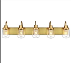 (New in Box) 
Yaohong Modern Bathroom Vanity Light, 5 Light  Bathroom Light Fixture Over Mirror, Gold Bathroom Light with Glass Shade (Length: 30") /A