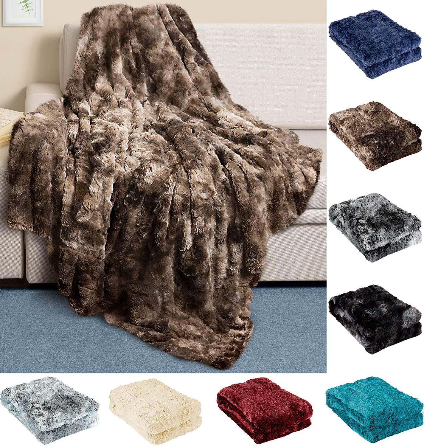 Luxury Faux Fur Throw Blanket - Ultra Soft and Fluffy - Plush for Couch Bed and Living Room - Fall Winter and Spring - 50x65 (Full Size) Brown