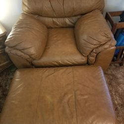 Real Leather Chair And Ottoman 