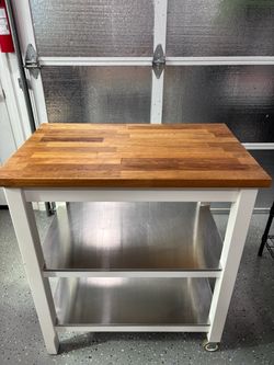 IKEA Kitchen Island/Cart with Oak Butcher Block Top & Steel Shelves