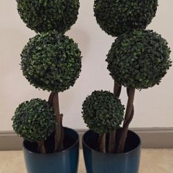 PAIR of 3ft Faux Boxwood Topiaries in 11in (Tall) Blue Resin Planters (2 for $120) @ Lasting Creations