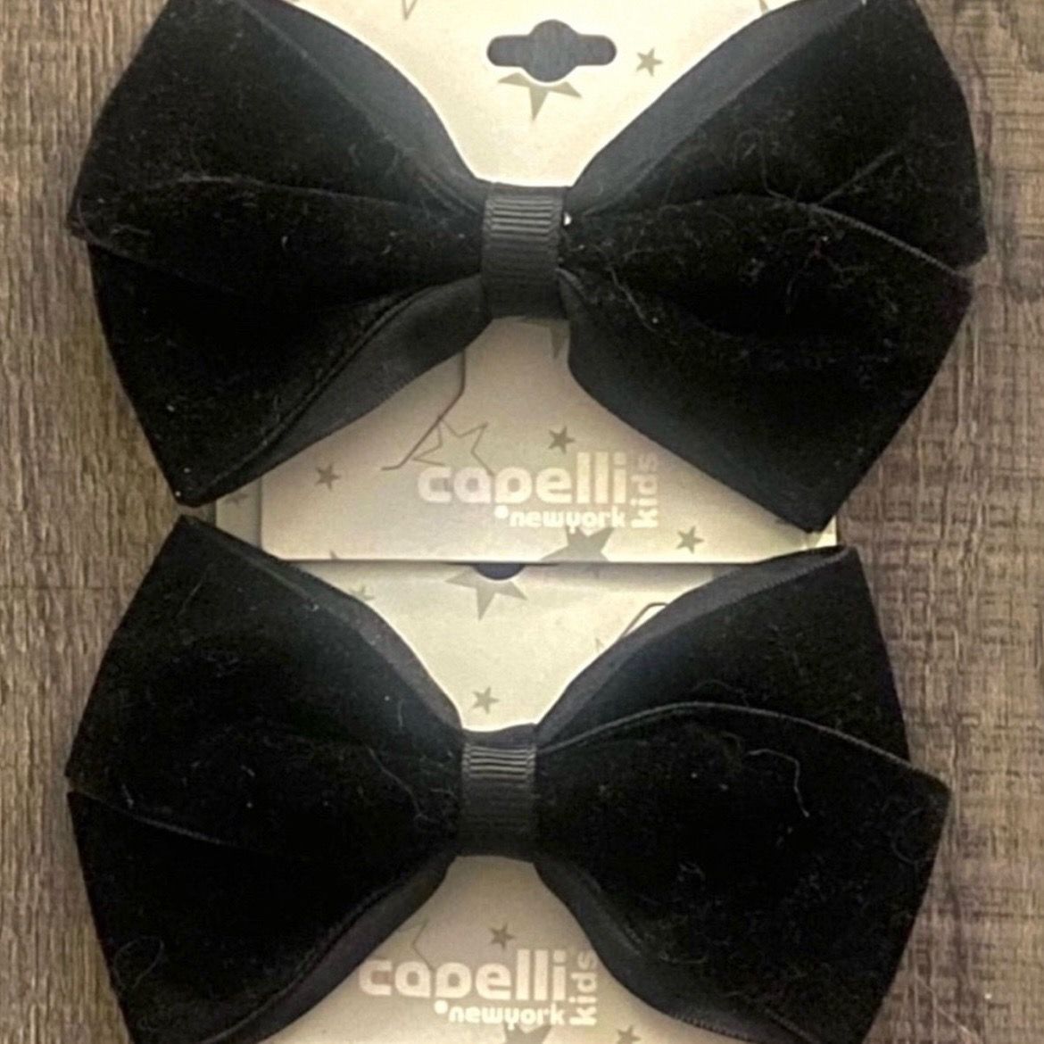 New Set of 2 Capelli New York Black Velvet Bows with Duckbill Hair Clips