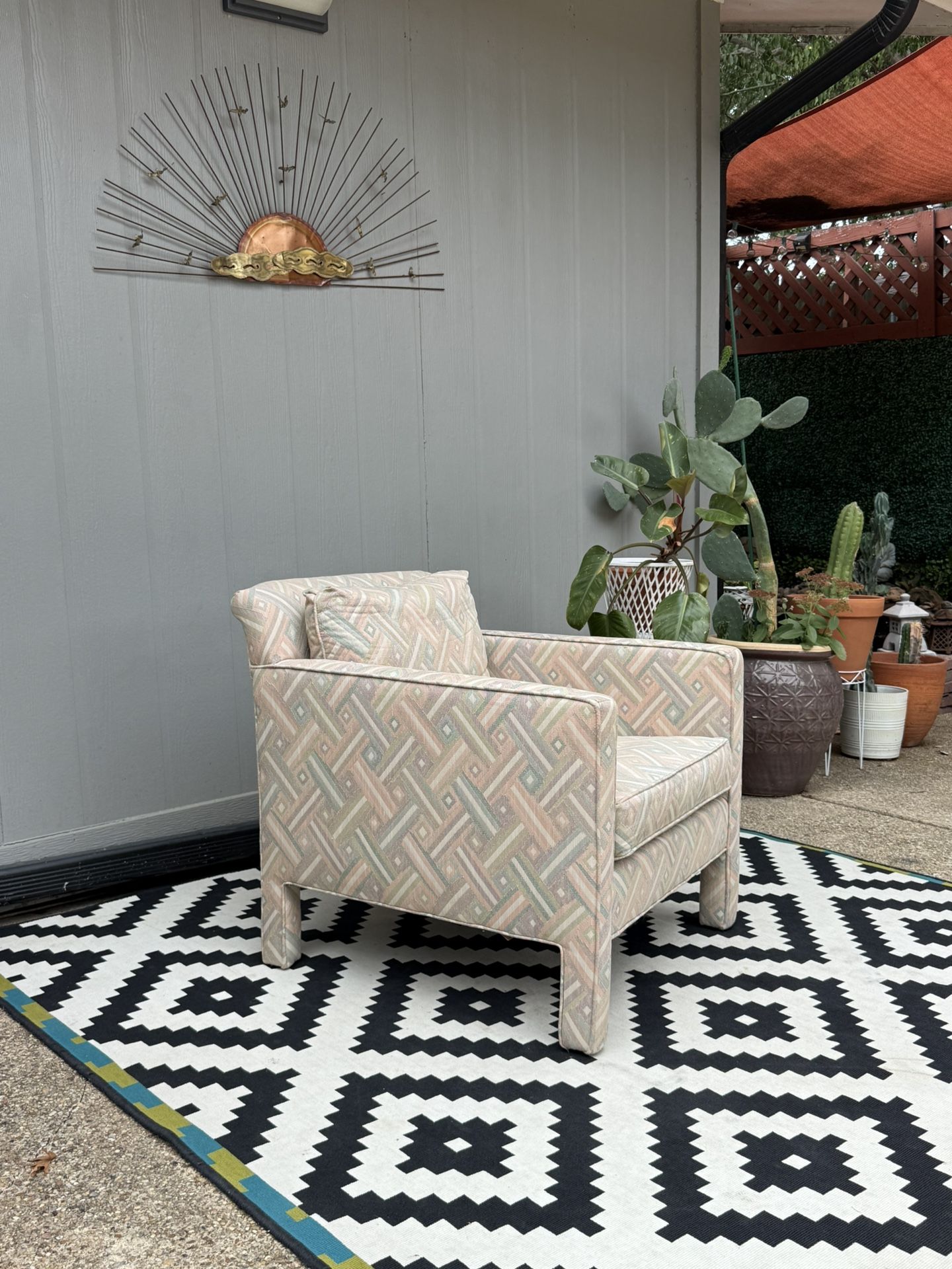 Vintage Postmodern Upholstered Arm Chair .