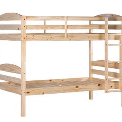 Twin over Twin Wood Bunk Bed in Natural Finish