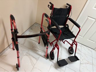 Red wheelchair and walker