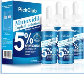 5% Minoxidil with Biotin for Men and Women, Hair and Beard Regrowth Serum, Gentle, Fast-Absorbing, with Dropper, 4-Pack (8.12 fl oz)