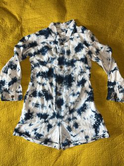 GAP Shorts Romper Jumper One Piece Women's 10 Blue Tie Dye Linen Blend Jumpsuit