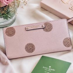 Kate Spade New York Glitter Dot Wallet – Blush Pink EUC