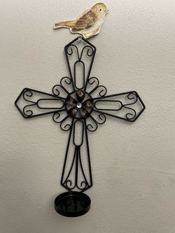 Wall cross candle holder-cast iron- Used like New