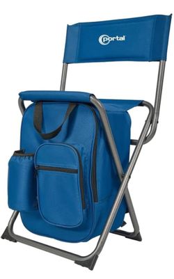 Portal Backpack Cooler Chair with Backrest, Portable Folding Stool Blue, up to 350 lbs, Cup Holder, Zipper Pocket, Non-slip Foot, Compact for Camping 