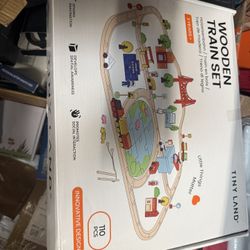 Tiny Land 110-Piece Wooden Train Set with Track, Ideal for Ages 3-7, Wooden Toy for Boys & Girls