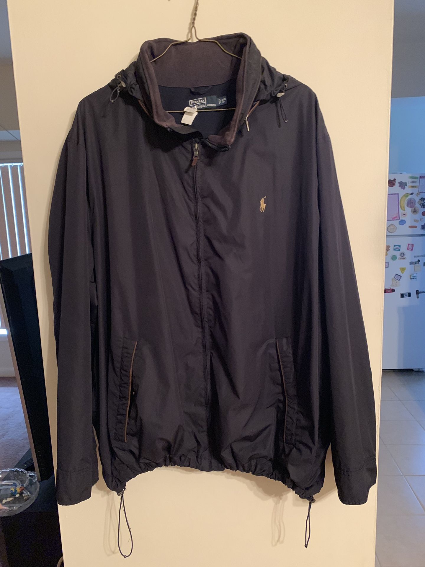 Men Polo Jacket size 4 X B...(windbreaker) with hoody selling for $60