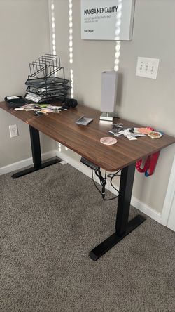 Electric Standing Desk with Walnut Top
