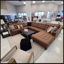 💥 Genuine Top Grain LAF RAF  Brown Leather Huge Couch Sectional/ Living Room Set 💥 In Stock ✅ Brand New 🌟 Fastest Delivery 👍👍👍