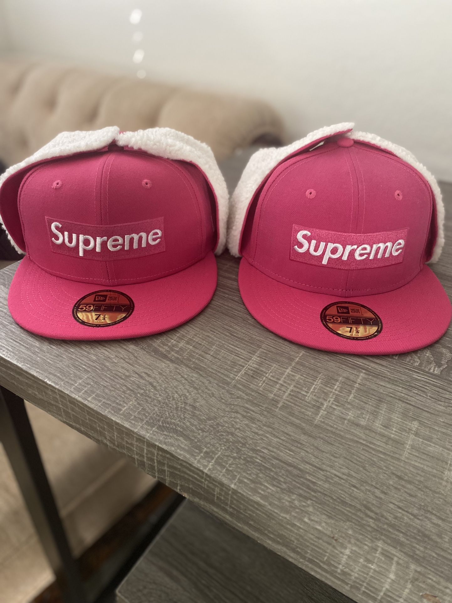 supreme pink ear flap hat