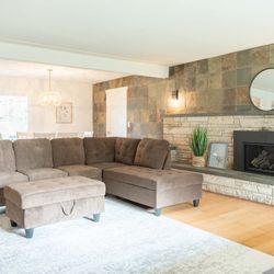 Brand New Brown Chenille Fabric Sectional With Storage Ottoman 