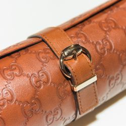 Authentic Gucci Brown Leather Watch Roll Lk New