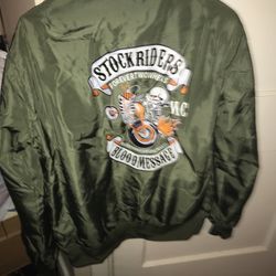 Motorcycle Bomber Jacket   “ STOCK  RIDERS “ 