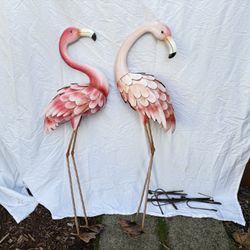 2 Pcs Flamingo Outdoor Metal Statues