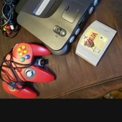 Nintendo 64 system with Zelda game, controller, av cord, power adapter