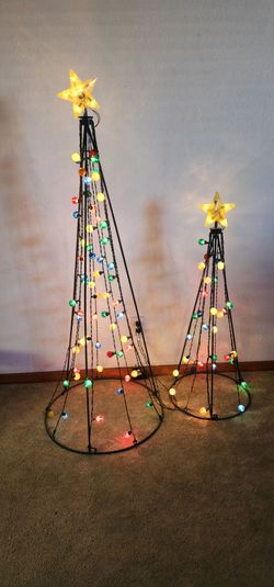 Lighted Wire Cone Christmas Tree Set of 2