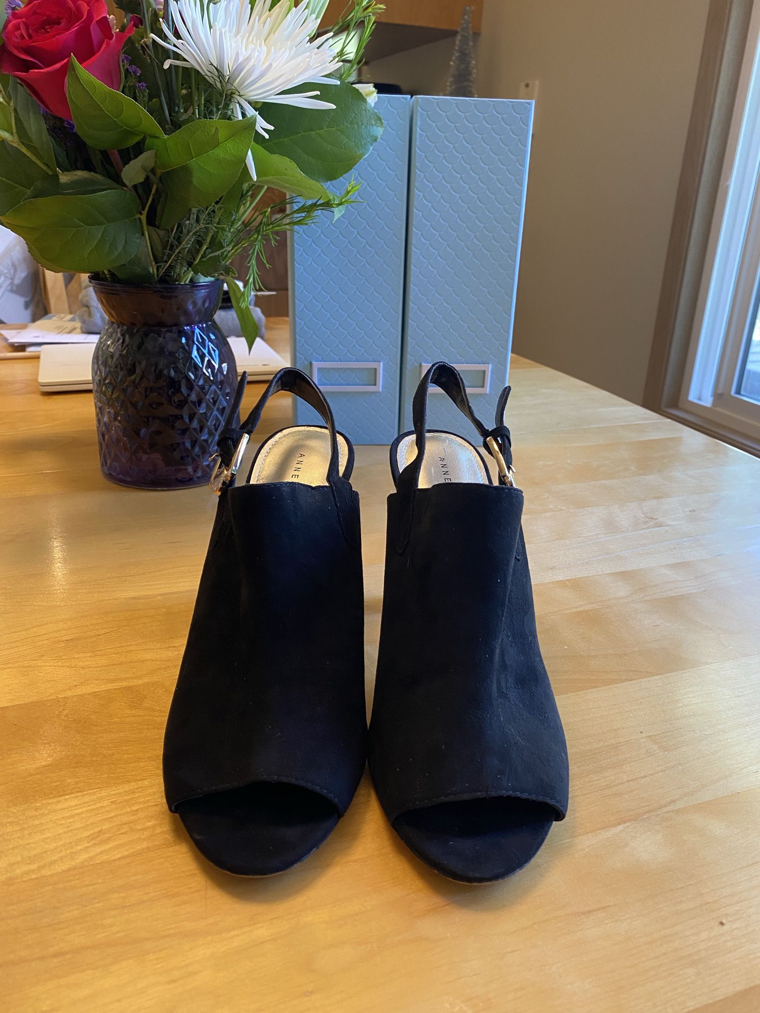 Ann Klein Gorgeous Black Open-Toe Slingback/Mule Shoes w/ 4in Heels MINT!