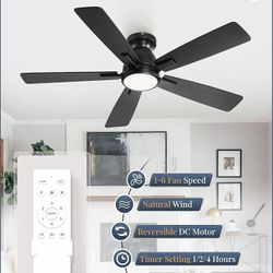 Fanbulous 46 inch Ceiling Fans with Lights, Flush Mount Ceiling Fan and Remote, Modern Low Profile, 3CCT 20W LED Light with 6-Speeds Quiet Reversible 