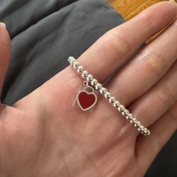 Silver red heart beaded bracelet