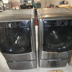 Like New Smart/WiFi LLG Front Loader Washer And Dryer With Graphite Pedestalslwti