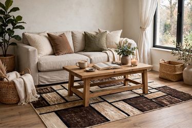 New 4x6 Area Rug - Brown Geometric Blocks