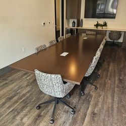 Modern Conference Room Table with Power Oulets, & 10 Rolling Chairs