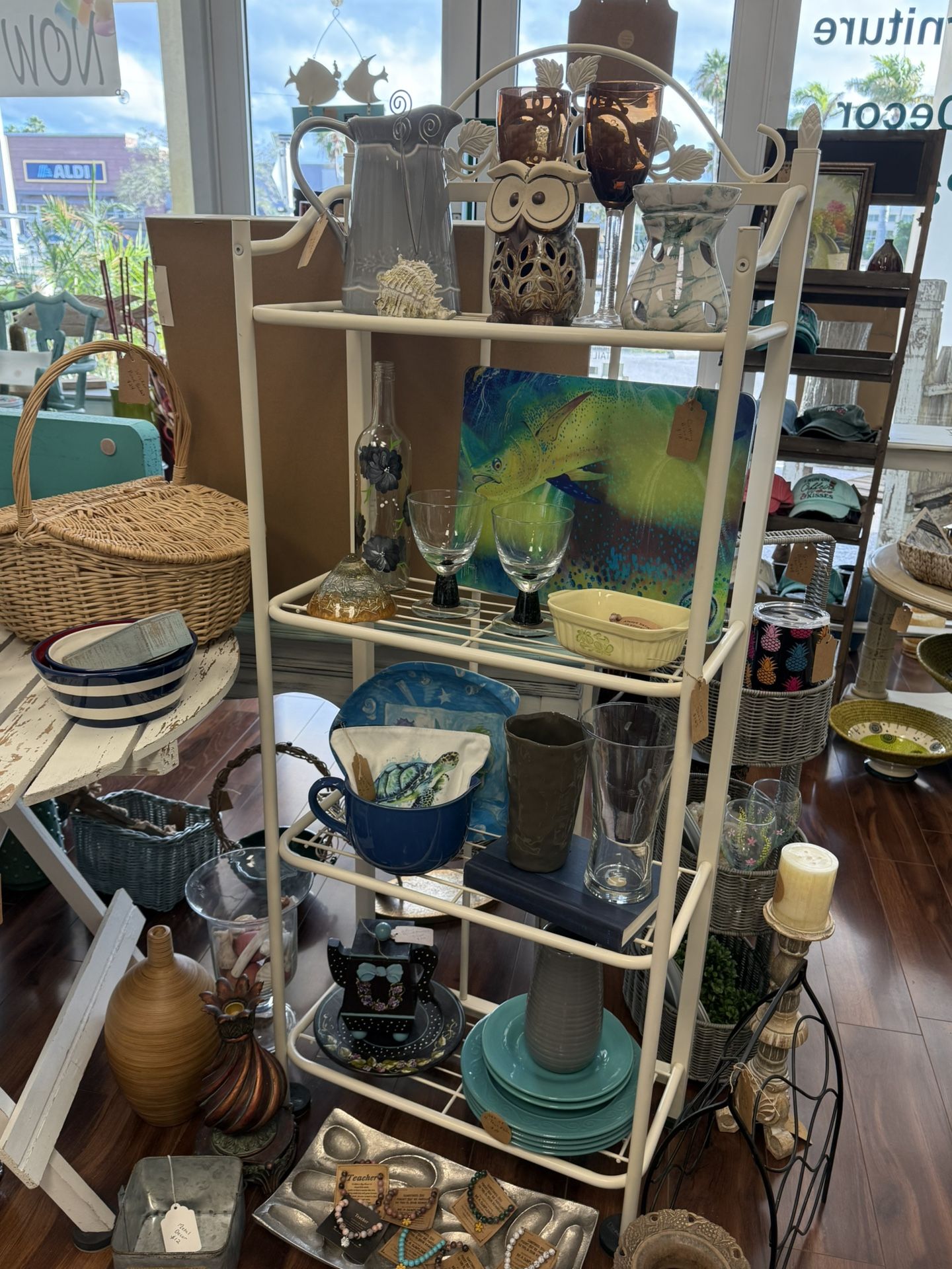 Cream Metal 4-Tier Decorative Shelf Book Shelf Display Rack - Coastal Shabby Chic Furniture