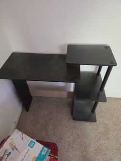 Black Computer Desk with Side Shelves