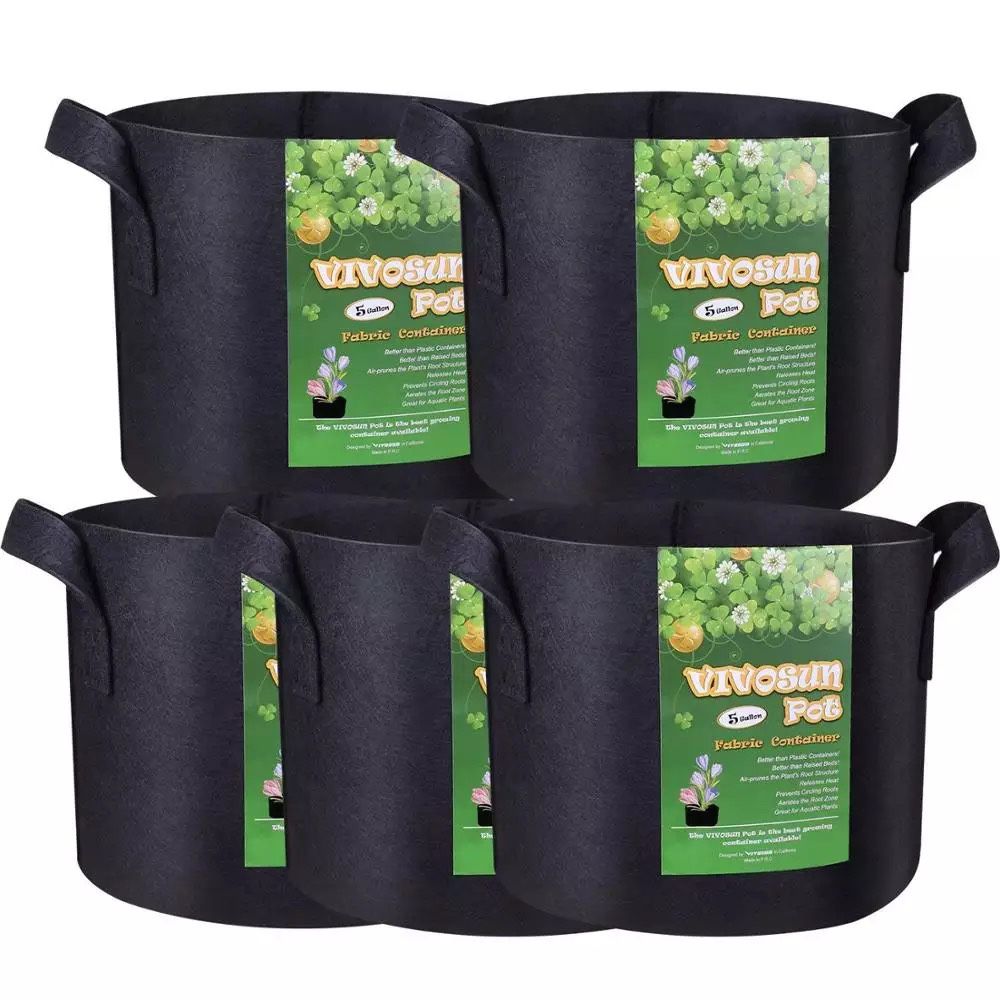 VIVOSUN 5 Pack Grow Bags Garden Non-Woven Aeration Plant Fabric Pot Container Heavy Duty,With Handles.