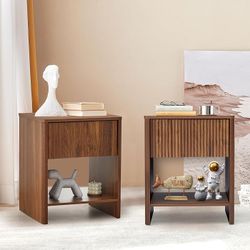 Mid Century Modern Night Stand Set 2 with Drawer, Farmhouse Nightstand for Bedroom, Small End Table with Storage, Living Room/Bed Side Table for Small