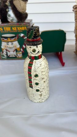 Vintage Snowman Bottle Candle Holiday Decor