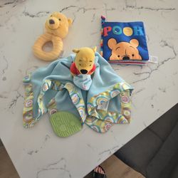 DISNEY WINNIE THE POOH SECURITY BLANKET,  RATTLE, CRINKLE SOFT BOOK SEE DESCRIPTION 