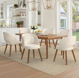 6X Linen fabric solid wood dining chairs