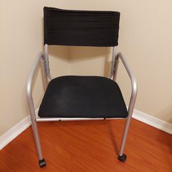 Black Fabric Silver Rolling Desk Chair On Wheels Directors style chair