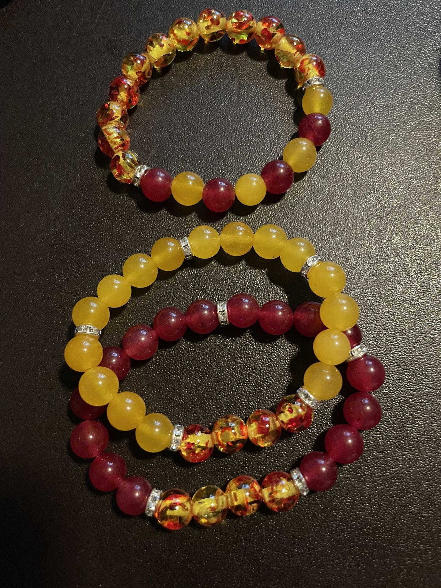 Red And Yellow Glass Bead Bracelet Set