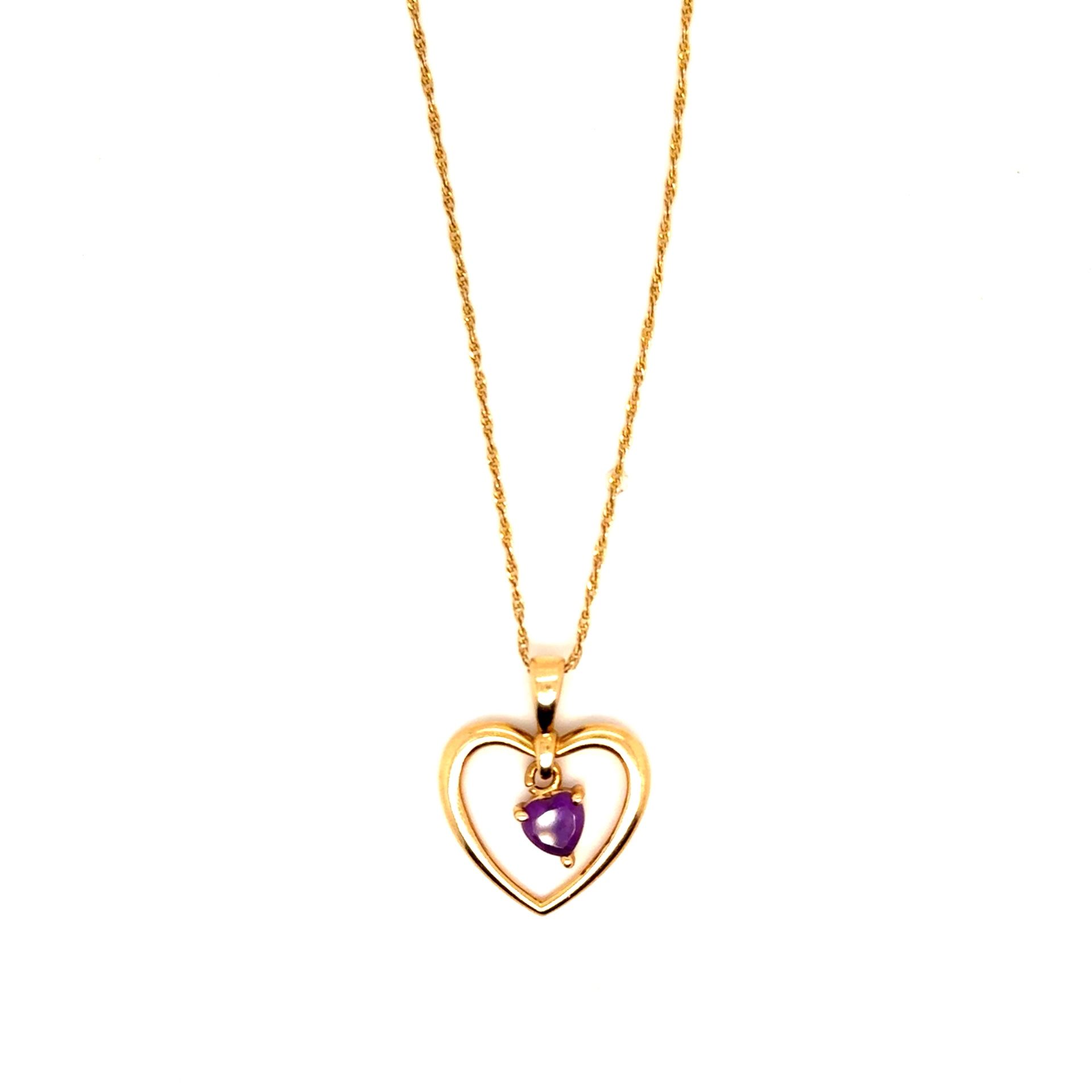 14K Gold Amethyst Heart Necklace