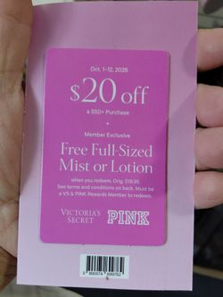 3 NEW  Victoria Secret Discount Cards " 20$ off a 50$ Purchase " Only Good Through The 12th of October So Grab Them Quick
