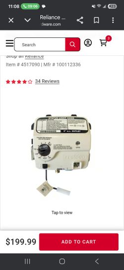 Reliance Natural Gas Control Valve Thermostat