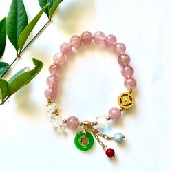 "Fu Pai" Brand Strawberry Quartz Bracelet with "Luck-Turning" Beads