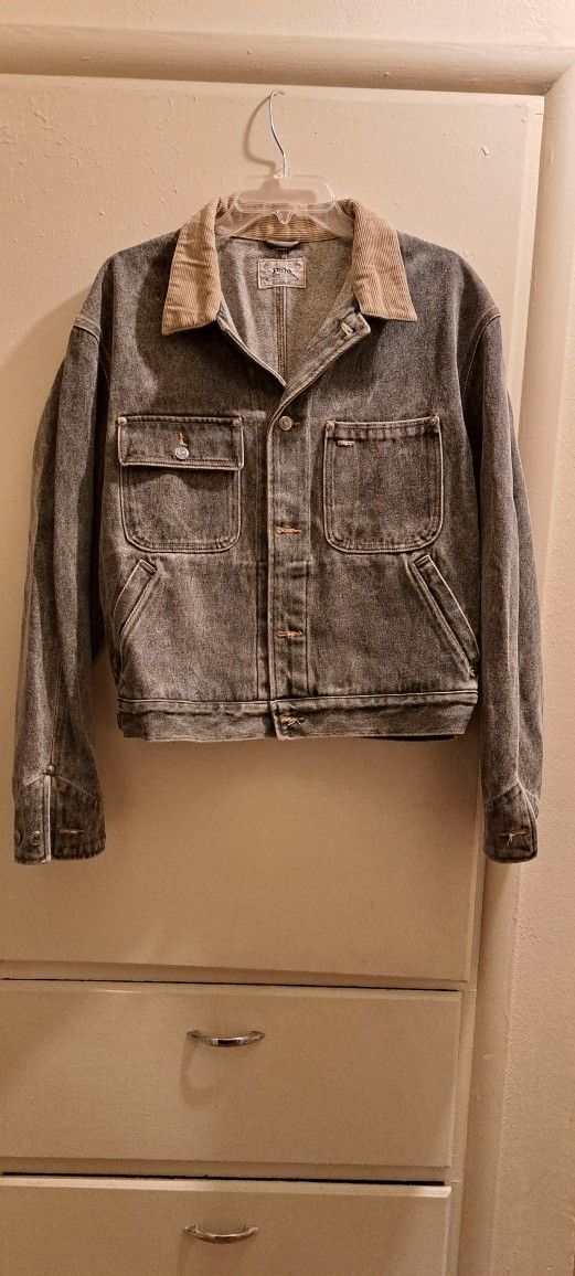 Vintage Polo Ralph Lauren Men's Workwear Grey Denim Jacket with Corduroy Collar Size Large