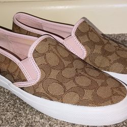 Coach Slip On Flats "Chrissy" Pink And Tan