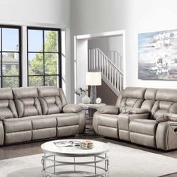 Set Of 2 Tyson Recliner Sofa w/Drop Down Table and Power Strip