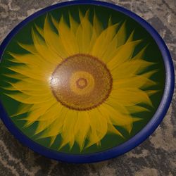 Vintage handpainted sunflower wooden bowl