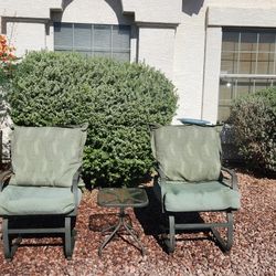 Outdoor Patio Furniture 2 Chairs And Side Table No Tear Or Holes On The Cushions Good Condition 