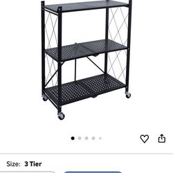 Portable Foldable Kitchen Storage Rack Extendable Shelf Organizer with 4 Wheels Stand 3-Tier Folding Metal Shelves Rolling Rack Cart Trolley Storage H